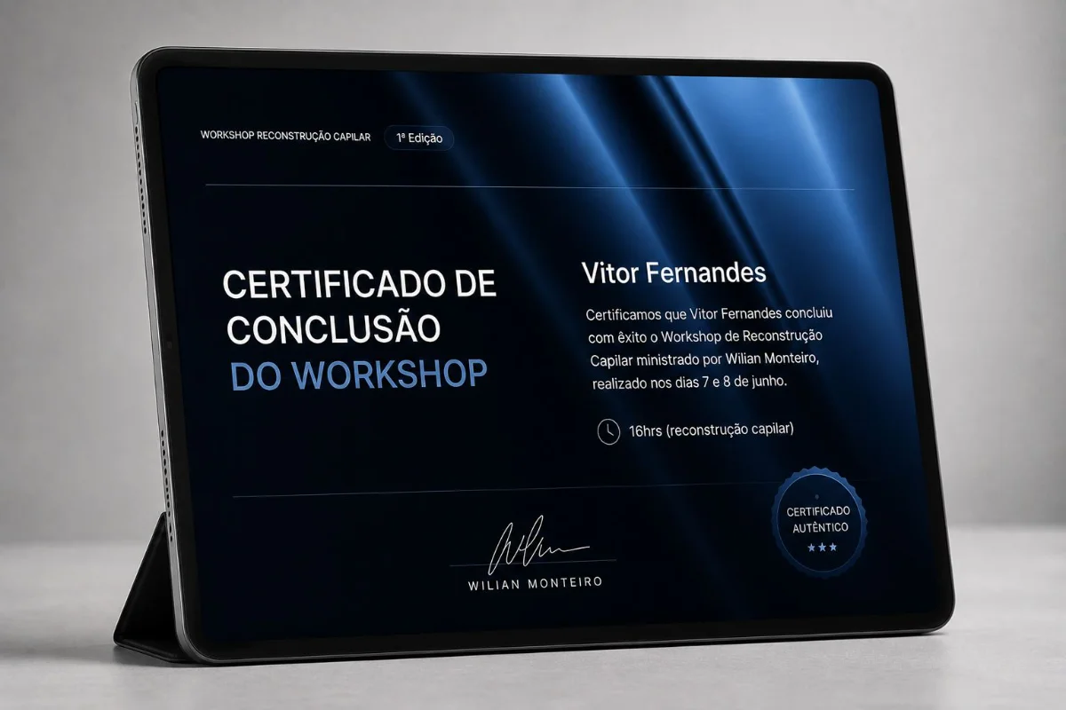 Certificado de conclusão do Workshop Dominando a Calvície